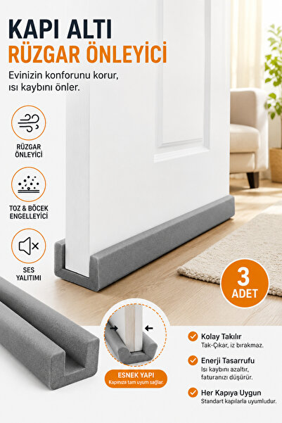 baffhome 3 Adet Kapı Altı Rüzgârlık Soğuk ve Toz Önleyici Yalıtım Süngeri Isı...