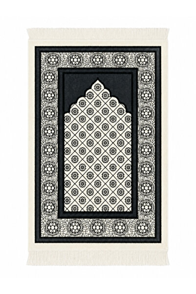 Keremzade Gri & Beyaz Makine Dokuma Kalın Kadife Seccade Namazlık