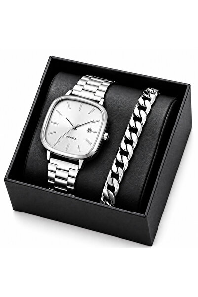 Geneva Platinum Ceas Bărbați Elegant + Brățară Argintie – Set Cadou