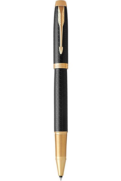 Parker قلم حبر جاف من نوع إم، طلاء أسود لامع مع حواف ذهبية، عبوة حبر أسود رفي...