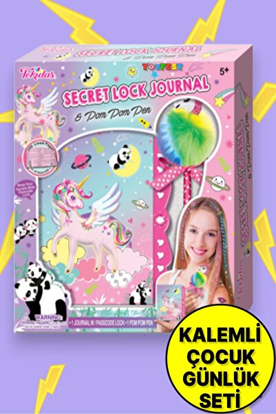 TOYFEST Tokidas Secret Lock Journal & Pom Pom Pen- Panda Unicorn Temalı Gizli...