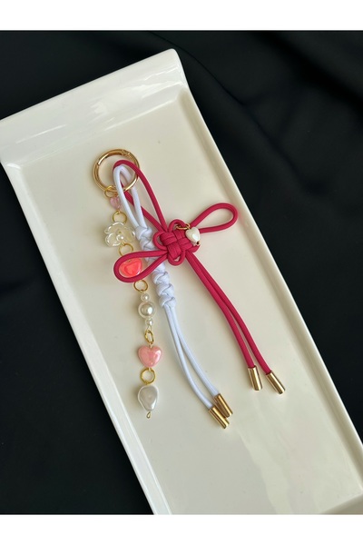 Handmade Pembe şans düğümlü taşlı çanta aksesuarı-çanta charmı-bag charm-anah...