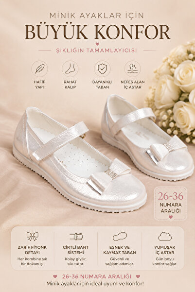 morbella Girl's White Flat Orthopedic Sole Ballet Flats Size 26 with Ankle St...