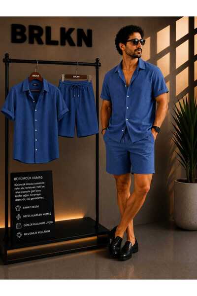 BRLKN Set cămașă și pantaloni scurți unisex, cu mânecă scurtă, din țesătură G...