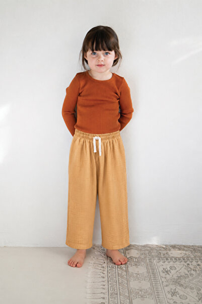 Cigit Organske Beli naborane široke muslinske pantalone za decu od 1 do 8 godina