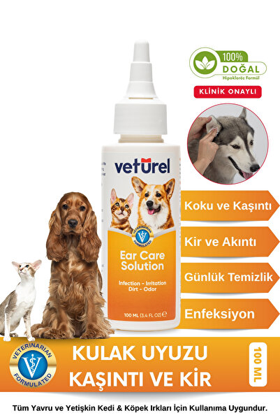 Veturel Köpek ve Kedi Günlük Kulak Kir Temizleme Solüsyonu Köpek Kulak Uyuzu ...
