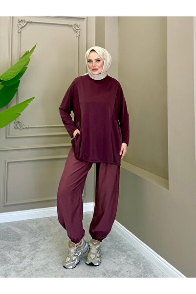 ALLİNOFFİCİAL Tensel Şalvar Pantolon Mürdüm