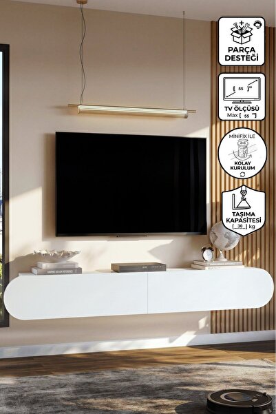 Yurupa Lumos 180 cm Oval Kapaklı Tv Ünitesi Modern Duvara Monte Tv Sehpası Be...