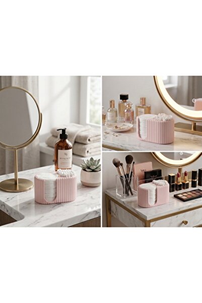 craftopya Pamuk ve Kulak Çubuğu Düzenleyici - Dekoratif Banyo Organizeri - Pembe