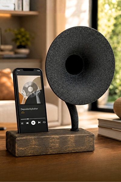 Bahar Aydınlatma Akustik Gramofon Eskitme Gold Ahşap Gövde / Siyah Metal Başlık