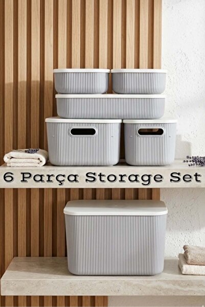 Bayev 6 Pieces Storage Gray Set 5 Sizes Multi-Purpose In-Cabinet Organizer Bo...