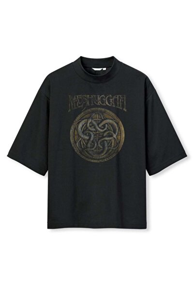 buzagi tasarım ürünleri Meshuggah Digital Print Oversize Black Unisex T-Shirt