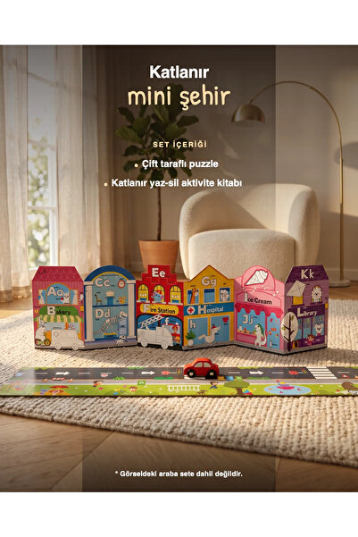 TOTS & FOLKS ABC Town Yaz Sil Eğitici Kitap ve Alfabe Puzzle Yapboz Seti, 24 Büyük Parça, Okul Öncesi Aktivite, 3+ Yaş, İngilizce İçerik