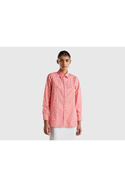 United Colors of Benetton قميص نسائي ناعم مطبوع بأكمام طويلة