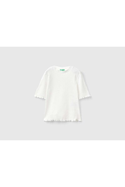 United Colors of Benetton Girls' Short Sleeve Ribbed T-Shirt with Round Neck