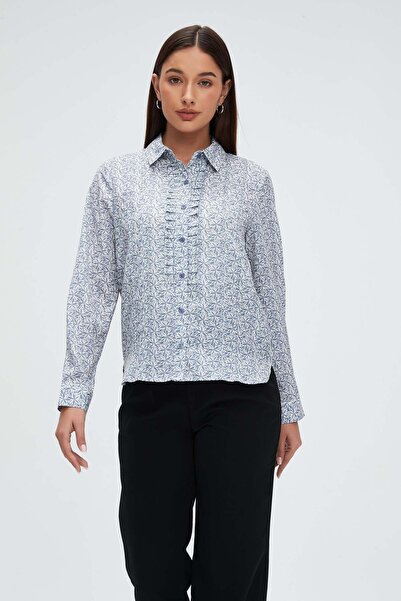 mica Floral Long-Sleeve Button-Up Shirt with Collar