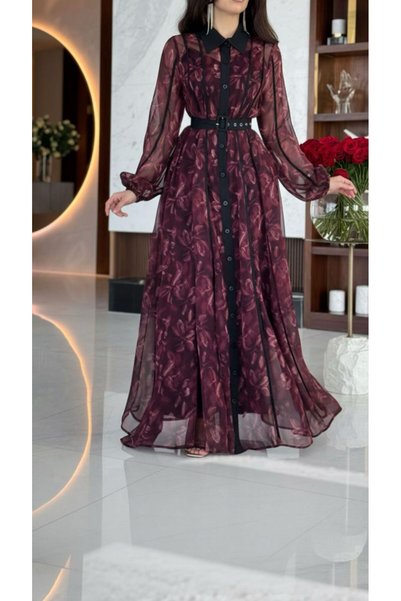 Livia Long-sleeve patterned midi dress with belt