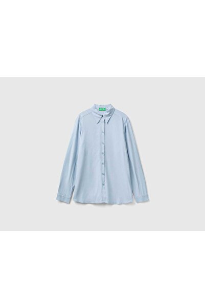 United Colors of Benetton قميص نسائي بأكمام طويلة وياقة كلاسيكية وأزرار
