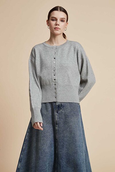 Yola Cropped Cardigan with Long Sleeves and Button Front