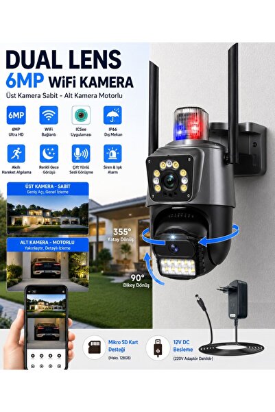 Ventus ICSee 223 6MP Dual Lens 355° Görüş Hareketli   Gece Görüş Sesli Görüşm...