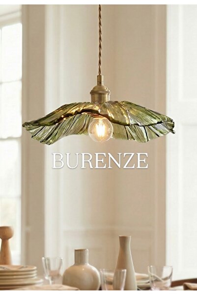 burenze Luxury Classics Tekli Sarkıt Camlı Avize Yeşil Kahve Örgülü Kablo