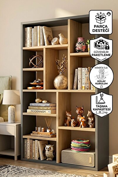 Yurupa Korrion Kitaplık 124cm Sepet-Antrasit KOR1-SA