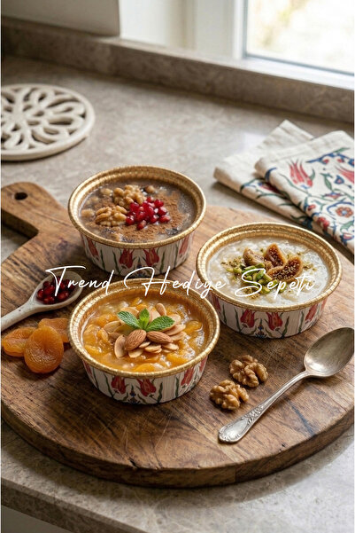 Trend Hediye Sepeti Premium Yuvarlak Lale Desenli Aşure Kasesi Tatlı Kasesi 6...