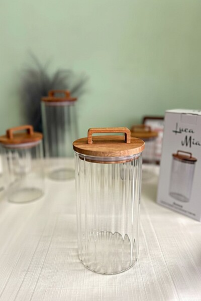 Luca Mia Avora Lüx Acacia Lid Round Glass Jar (1100 ml 10 X 18 cm)