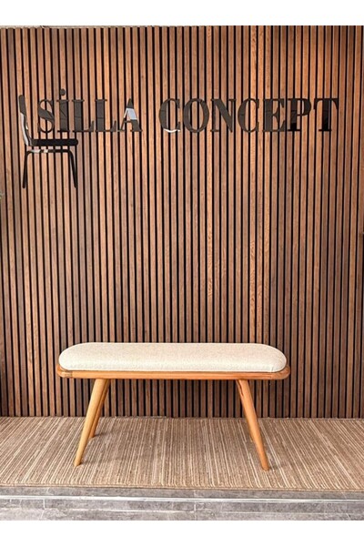 silla Viyana Bench Teddy Krem Kumaş Naturel Ahşap (110 CM)