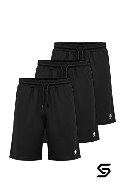 Sapeur 3'lü Paket Erkek Spor Şort - Slim Fit Antrenman & Fitness Şortu ( Siyah )
