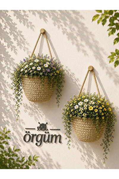 ÖRGÜM Sepet Dekoratif 2'Li Mini Çiçek Sepeti 12X10 Cm BİTKİLER VE ASMA APARAT...