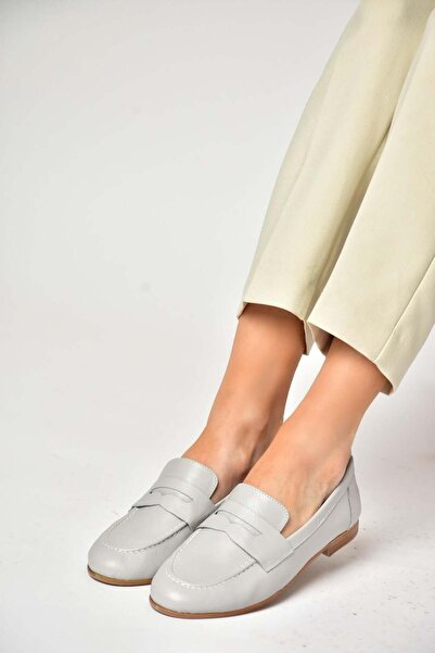 Fox Shoes S944007803 Gri Hakiki Deri Kadın Babet