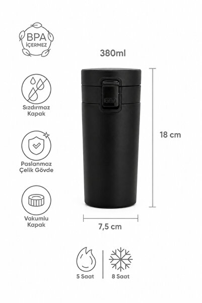 MİSSCAFE Snape 380ml Filtreli Çift Katmanlı Mug Termos Bardak Mat Siyah