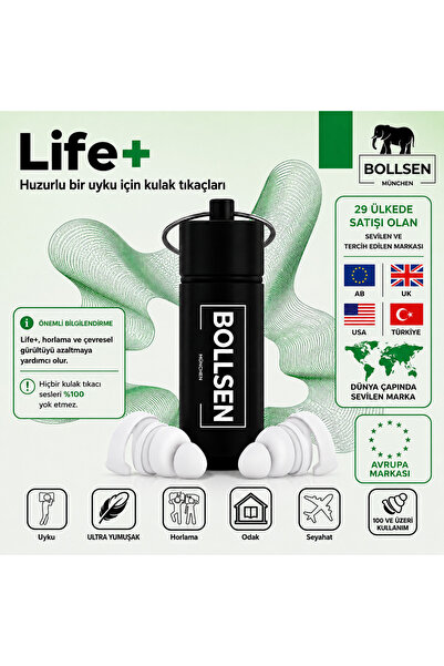 BOLLSEN Life+ Uyku Kulak Tıkaçları Silikon Gürültü Engelleyici 24 dB SNR Gürü...