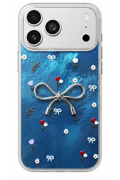 CaseHub iPhone 17 PRO Kılıf Ebru Efektli 3D Fiyonklu Çiçek Desenli Kamera Yük...