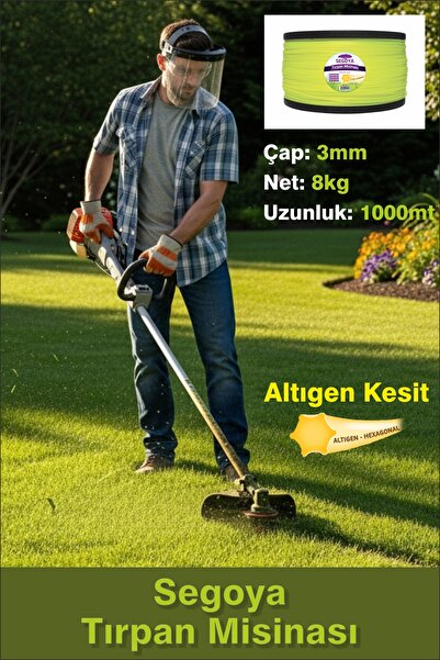 SEGOYA İnce Çap Tırpan Misinası 3 mm Altıgen, 1000 mt Profesyonel Ot - Çim Bi...