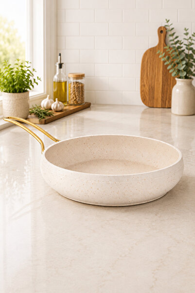 LAVONNI Caldora 28 cm Gold Handle Cream Casserole Pan Fireproof Non-Stick