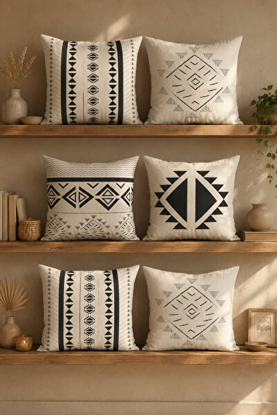 Belle Benoit Set de 6 huse de pernă pentru scaun, decorative, cu design negru...