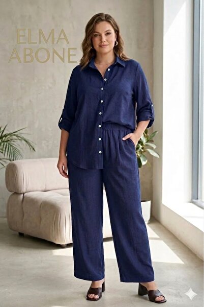 elma abone Plus Size Strawberry Jacquard Shirt and Pants Suit