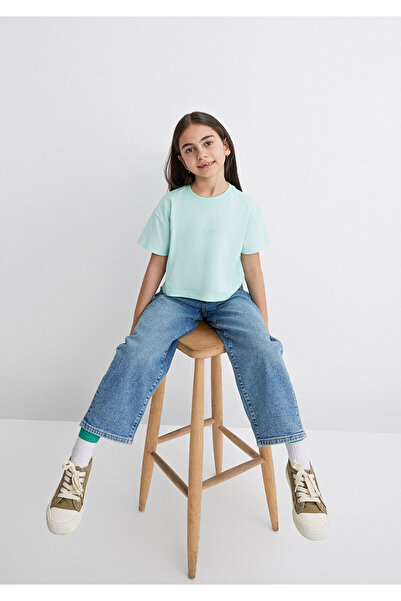 Mavi Logo Baskılı Yeşil Crop Tişört Loose Fit / Bol Rahat Kesim 7610181-71676