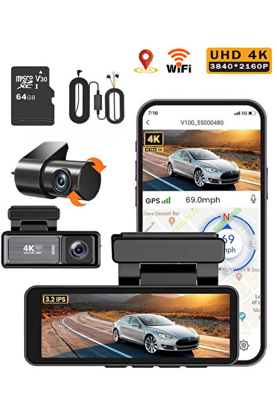 QOVU Camera auto DVR S5 Full Dubla 4K-2K, WiFi, Senzor Coliziune, Card 64GB s...