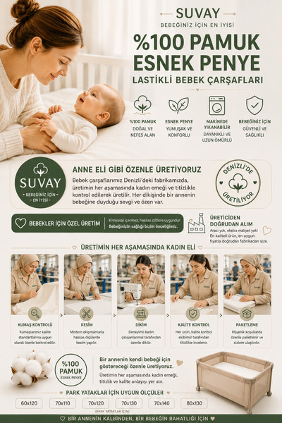 SUVAY Gri Bebek Lastikli Çarşaf %100 Pamuklu Penye Park Yatak |60x120|70x110|70x120|70x130|70x140|80x130