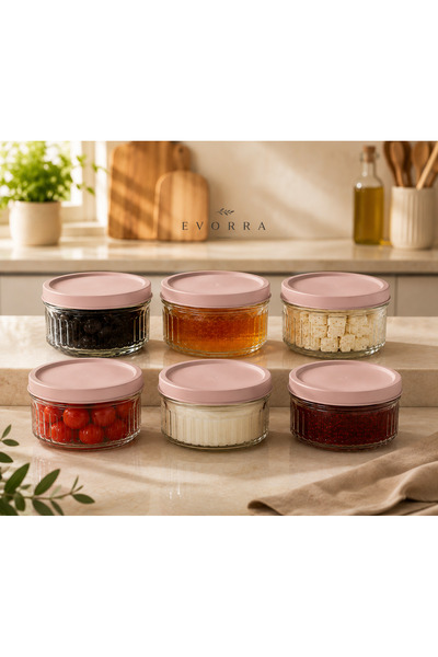 EVORRA LİVİNG 6-Piece Glass Breakfast Set 425 Cc |   Powder Cover Storage Con...
