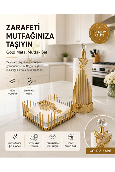 ORUÇ BEY Gold Rulo Havluluk Ve Kare Peçetelik Pirinç Kaplama Paslanmaz Banyo ...