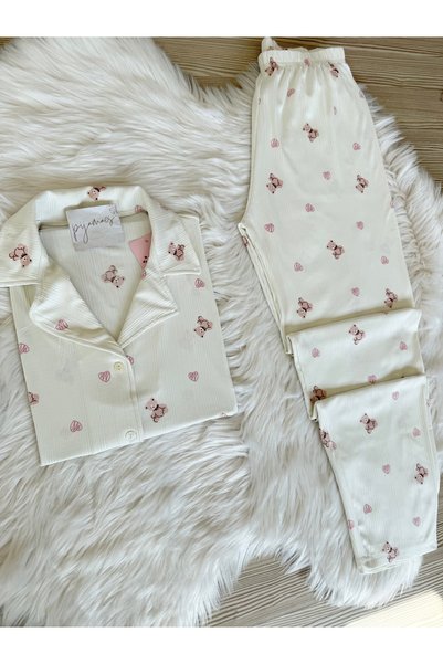 Pijamacs طقم بيجامة بيغاسوس بأكمام قصيرة ونقشة دب أبيض