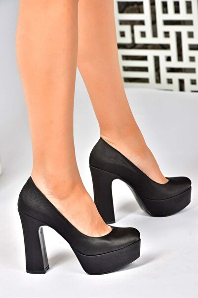 Fox Shoes Pantofi de seară de damă cu toc gros din material satin negru M3480...