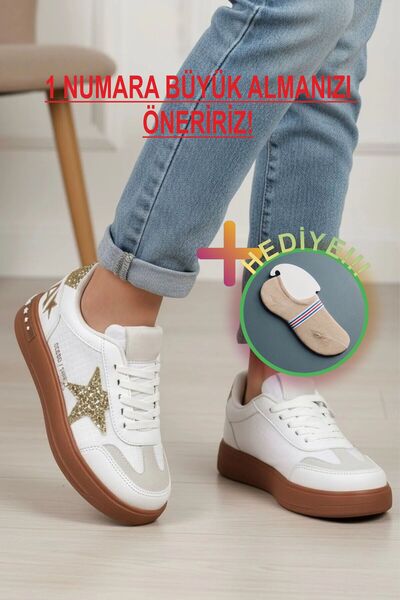 Prokids Işıltılı Yıldız Detaylı: Yüksek Tabanlı Şık Kız Çocuk Sneaker + çorap...