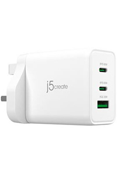 j5create Încărcător de rețea 65W GAN USB-C cu 3 porturi/UK Alb