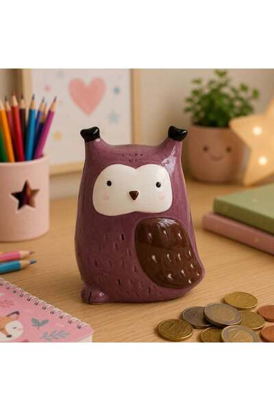 Gift Design Pușculiță ceramică, model bufniță mov
