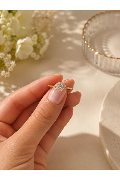 XUPING JEWELRY Stil Incisi/ 14 Ayar Altın Kaplama Tek Taş Yüzük